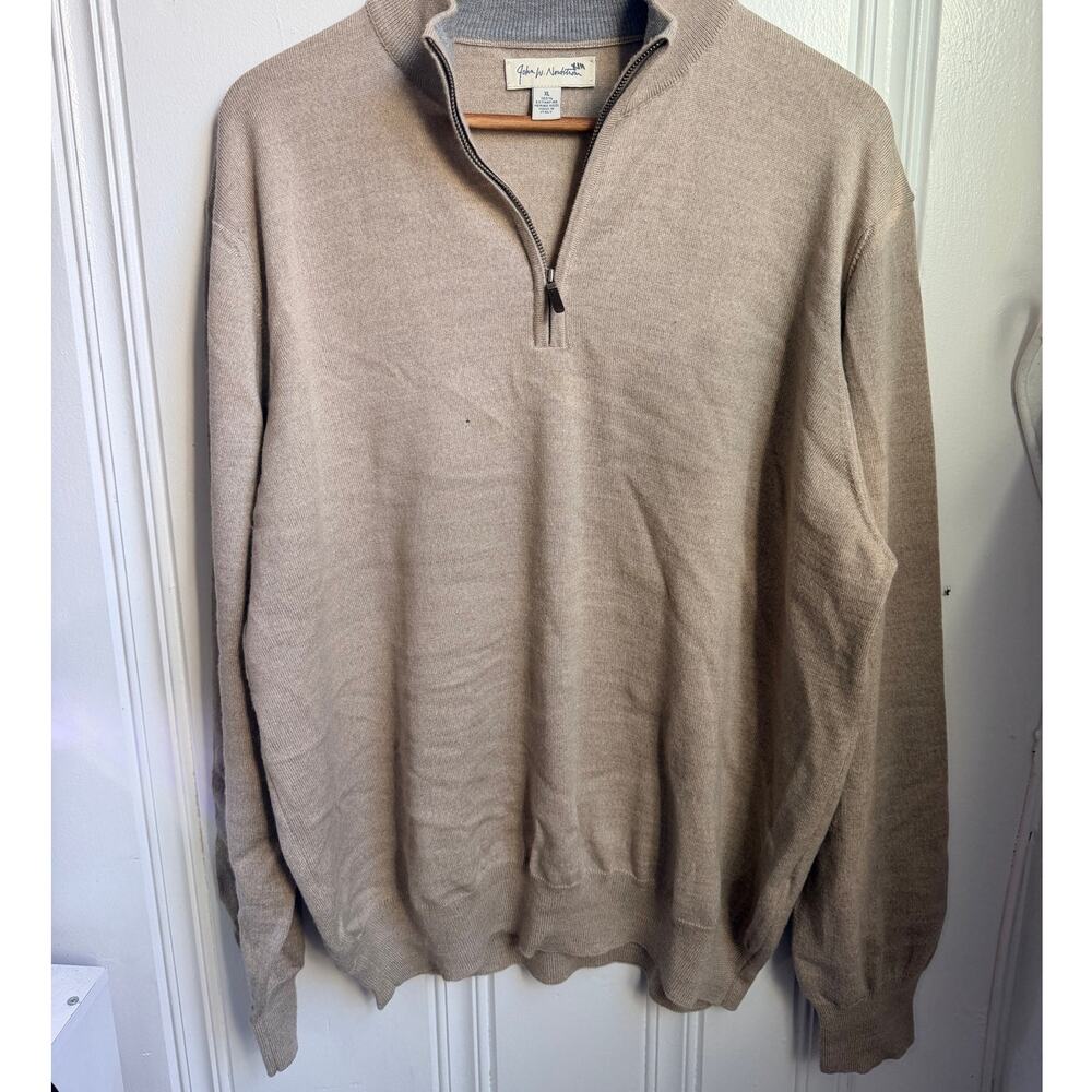 Merino wool pull over 1/4 zip sweater  light brown size xl